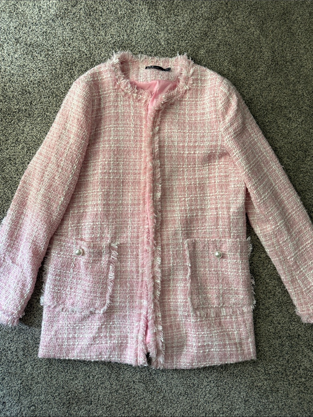 Ina Pink Tweed Fringe Pocket Blazer